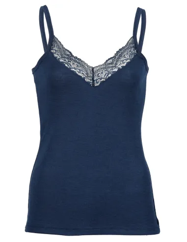 Damen Top Navy mit Spitze Seide Wolle Engel Natur