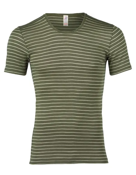Herren Shirt Gestreift Kurzarm Seide Wolle Engel Natur