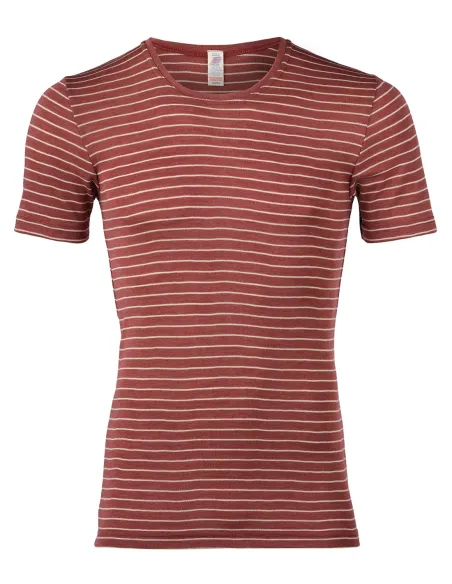 Herren Shirt Gestreift Kurzarm Seide Wolle Engel Natur