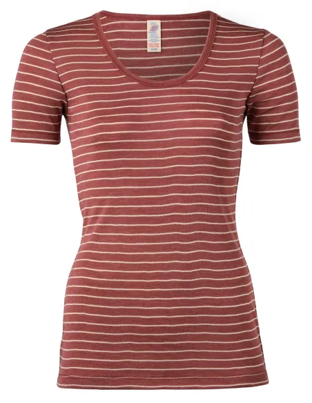 Damen Shirt Gestreift Kurzarm Seide Wolle Engel Natur
