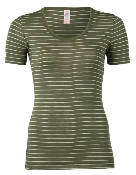Damen Shirt Gestreift Kurzarm Seide Wolle Engel Natur