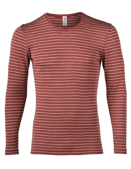 Herren Shirt Gestreift Langarm Seide Wolle Engel Natur