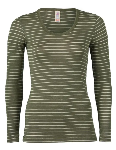 Damen Shirt Gestreift Langarm Seide Wolle Engel Natur