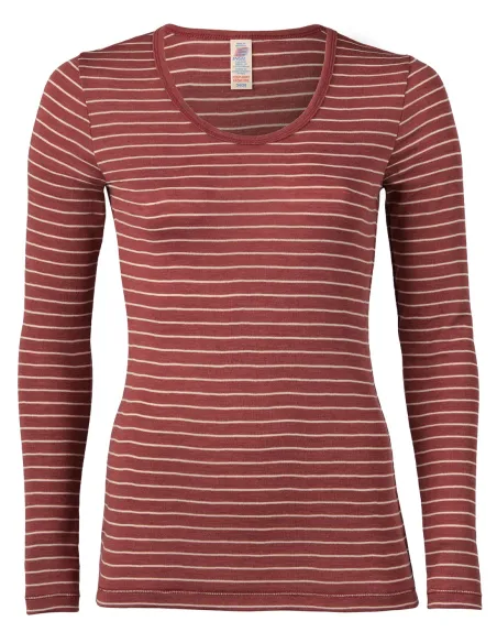 Damen Shirt Gestreift Langarm Seide Wolle Engel Natur