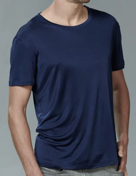 Herren T-Shirt aus Seide Dunkelblau Kokon Zwo