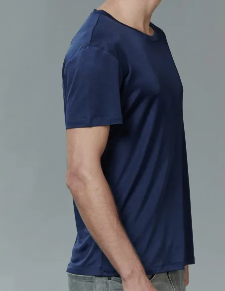 Herren T-Shirt aus Seide Dunkelblau Kokon Zwo