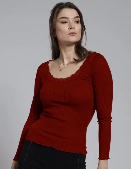 Langarmshirt Seide - Baumwolle Spitzendetail Kokon Zwo
