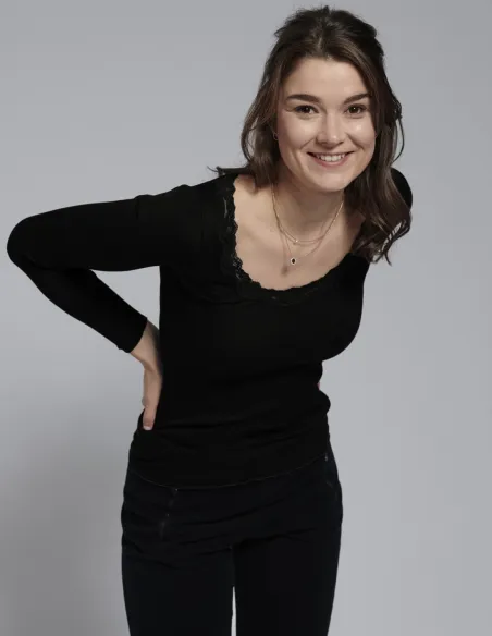Langarmshirt Seide - Baumwolle Spitzendetail Kokon Zwo