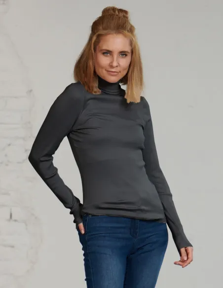 Rollkragenshirt Seidenrippe Langarmshirt Kokon Zwo