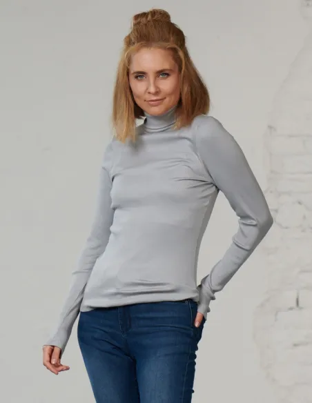 Rollkragenshirt Seidenrippe Langarmshirt Kokon Zwo
