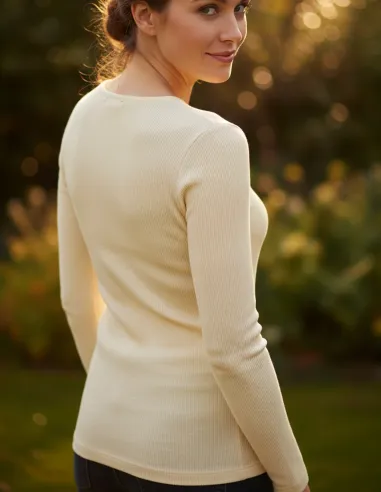 Shirt Langarm Cremeweiß Damen Merino Schurwolle Engel Natur