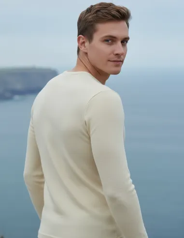 Shirt Langarm Cremeweiß Herren Merino Schurwolle Engel Natur