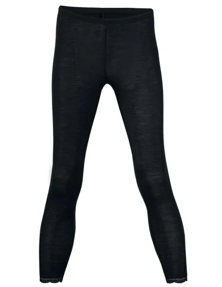 Damen Leggings mit Spitzenabschluss Seide Wolle Engel Natur