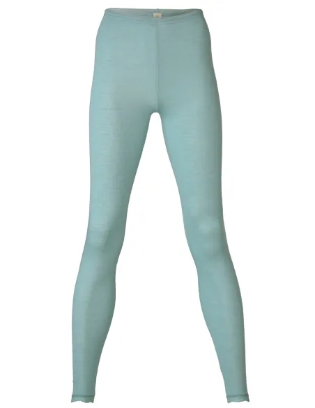 Damen Leggings mit Spitzenabschluss Seide Wolle Engel Natur