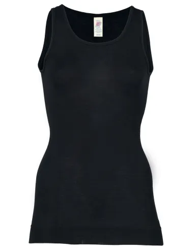 Damen Longshirt Ärmellos Seide Wolle Engel Natur