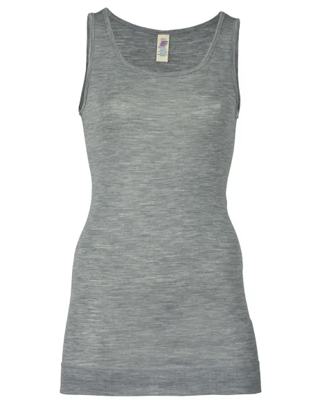 Damen Longshirt Ärmellos Seide Wolle Engel Natur