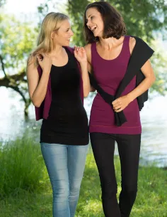 Damen Longshirt Ärmellos Seide Wolle Engel Natur