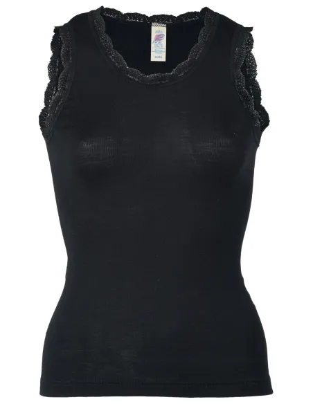 Damen Achselshirt mit Spitze Seide Wolle Engel Natur
