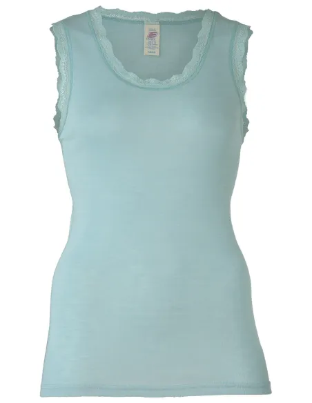 Damen Achselshirt mit Spitze Seide Wolle Engel Natur