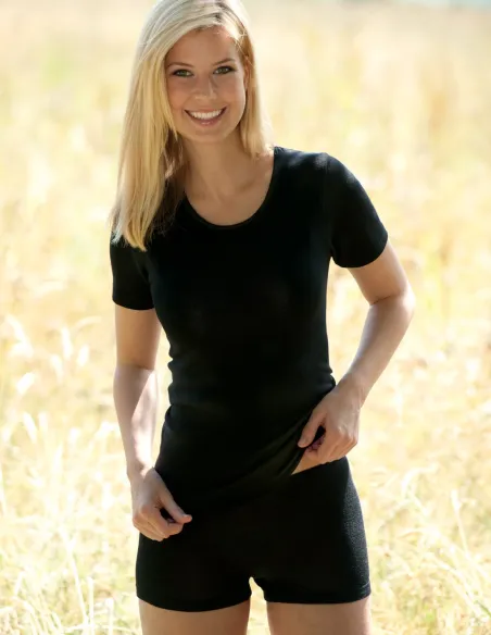 Damen Shirt Kurzarm Seide Wolle Engel Natur
