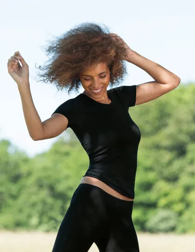 Damen Shirt Kurzarm Seide Wolle Engel Natur