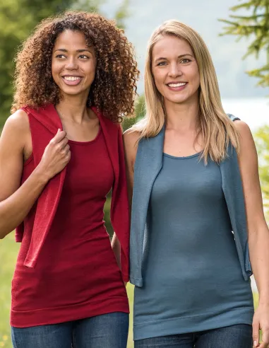 Damen Longshirt Ärmellos Seide Wolle Engel Natur